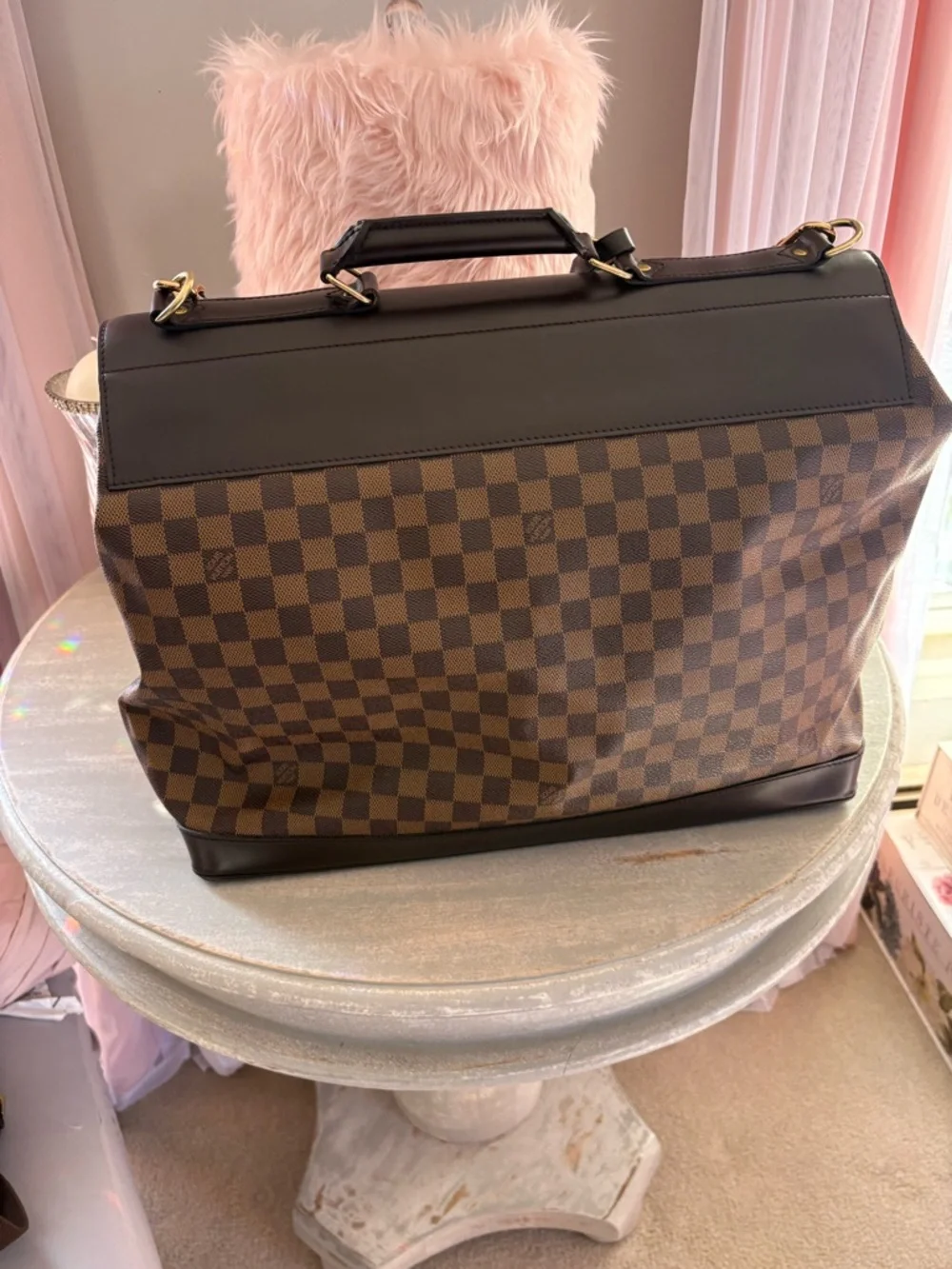Louis Vuitton Brown Damier Canvas Travel Weekend Bag with Dark Trim - Picture 9 of 16